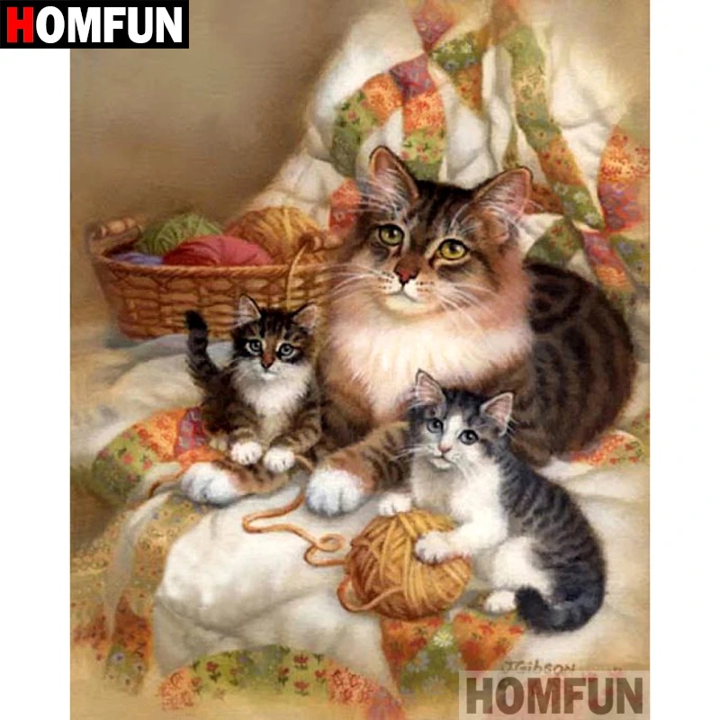 

HOMFUN 5D DIY Diamond Painting Full Square/Round Drill "Cat family" Embroidery Cross Stitch gift Home Decor Gift A09127