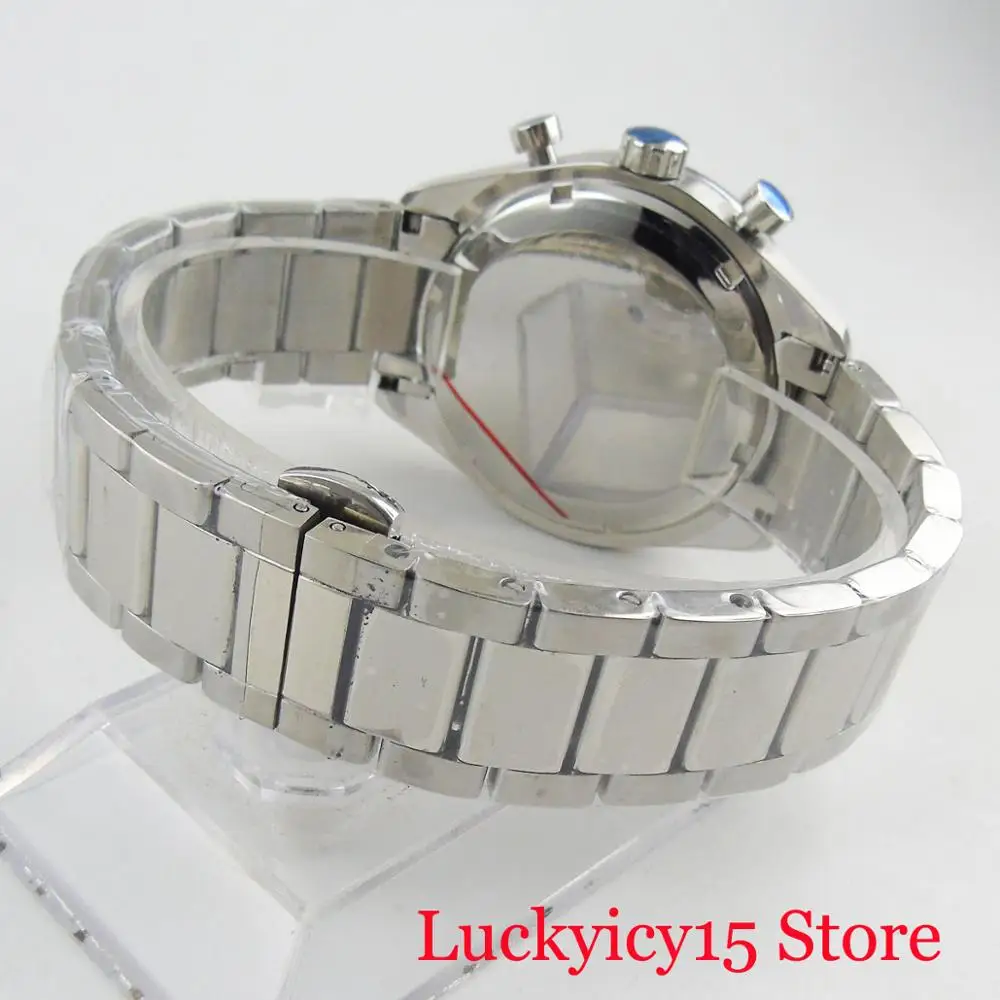 

Quartz Men's Watch Round Case With Chronograph Hands 40mm Wristwatch SS Strap