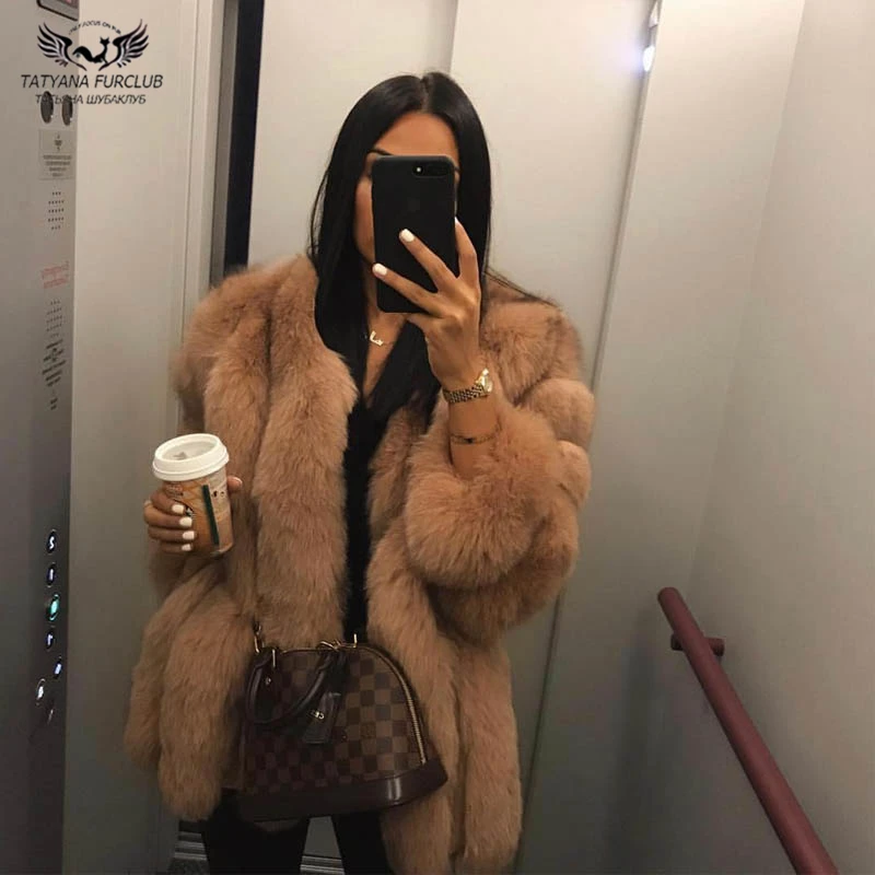 Tatyana Furclub Real Fur Coat Natural Fox Fur Coat For Women Jacket Girl  Winter Coat Girl Pink  O-neck Long Sleeve Street Style enlarge