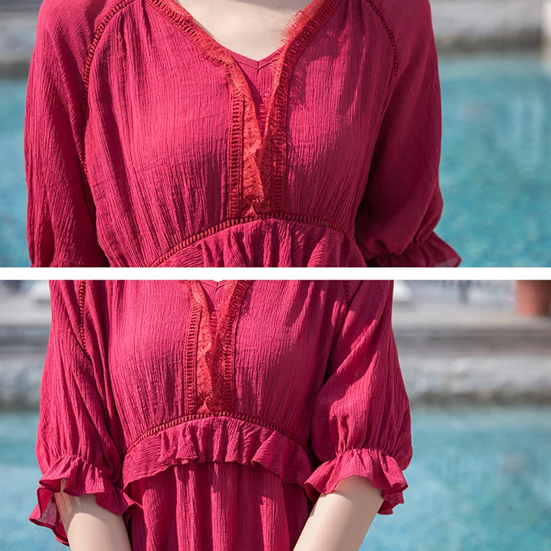 Мини-платье PERHAPS U с V-образным вырезом однотонное короткое летнее кружевное