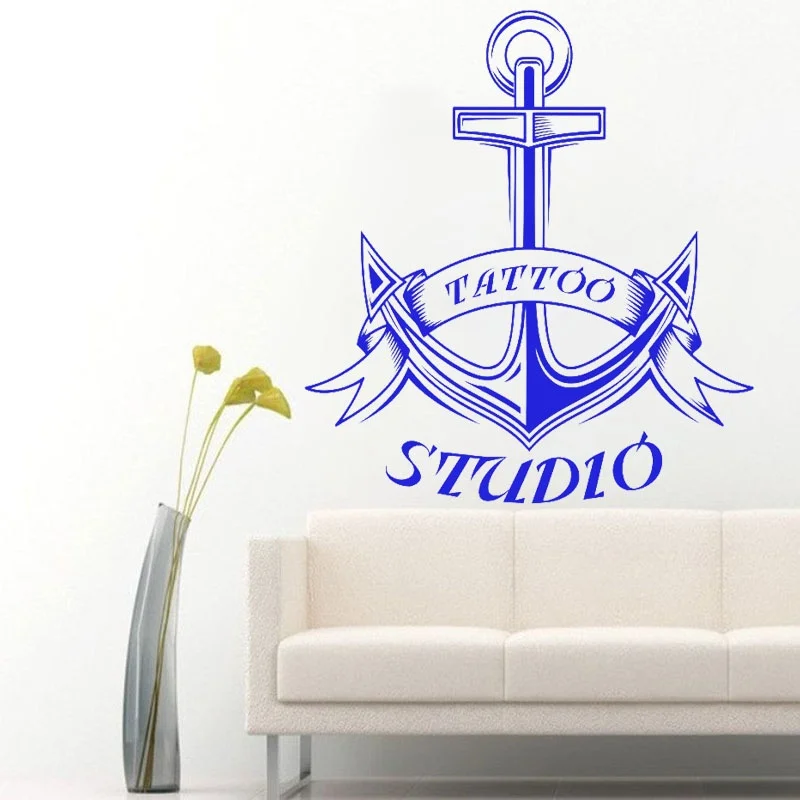 Виниловые наклейки на стену с рисунком якоря для тату студии|designer wall stickers|vinyl