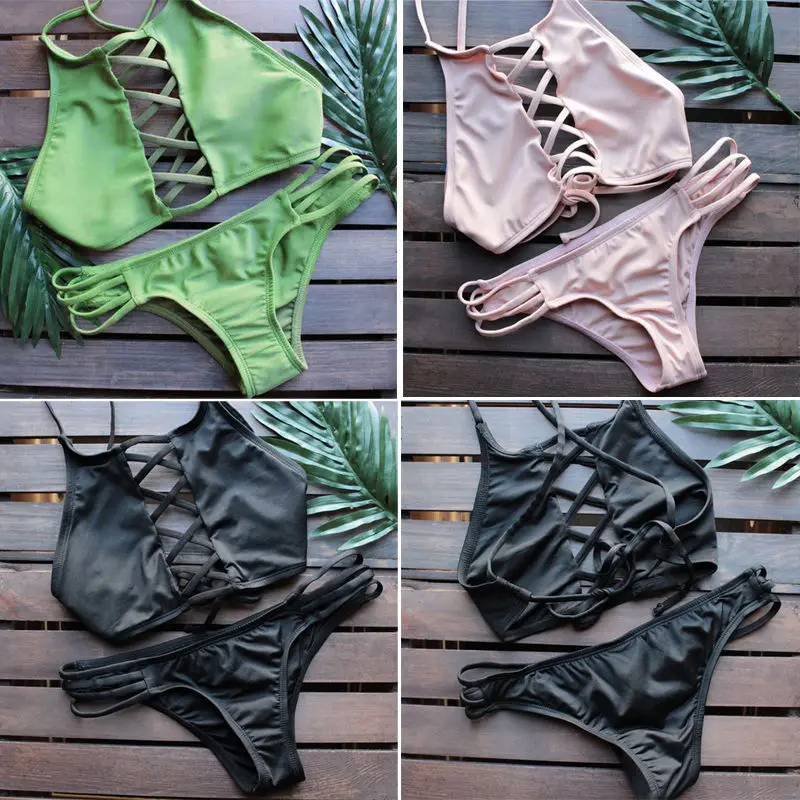 Новинка 2020 однотонный купальник Женский комплект бикини пляжная одежда монокини