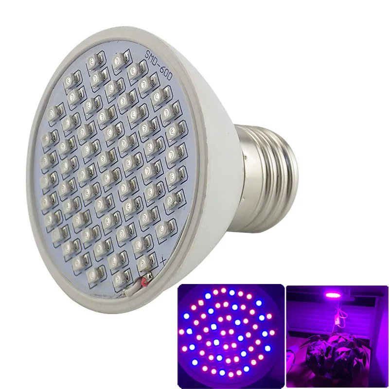 60 led светильник для выращивания растений, лампа 5 Вт E27, светильник для выращивания s, зажим для лампы, держатель для гидропоники, Цветение цветов, растение, для помещений, зеленый дом