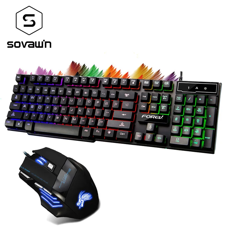 Проводная игровая клавиатура и Мышь комбо подсветкой Gamer плеер с дышать
