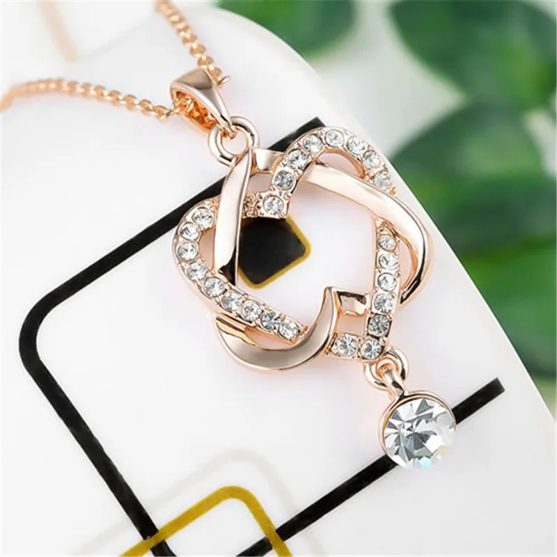 ROXI ROMAD Бренд розового золота австрийский кристалл двойное сердце подвеска на ожерелье для женщин роскошный подарок парам, любовникам и матери