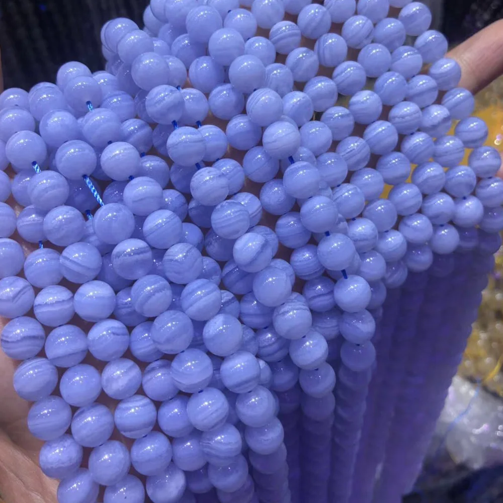 natural Brazil blue lace agate/ chalcedony beads gemstone DIY loose for jewelry making strand 15" wholesale | Украшения и