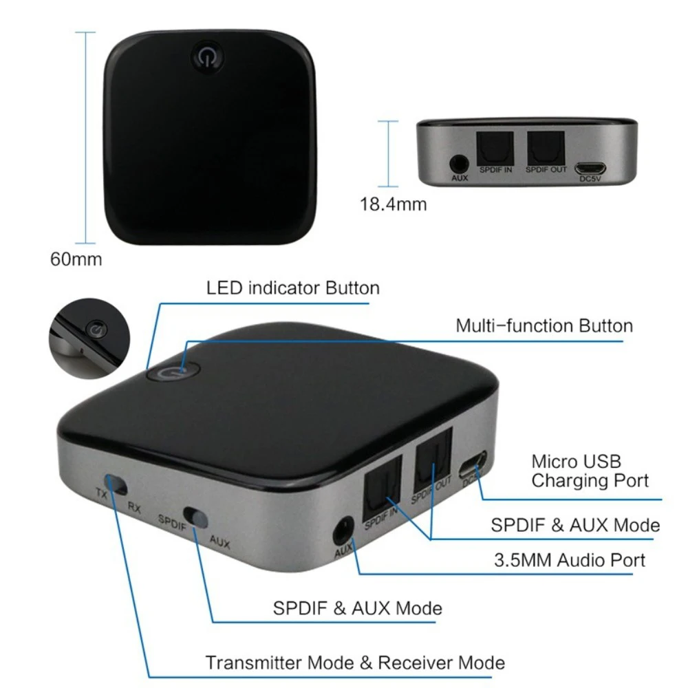 Передатчик Bluetooth BTI-029 Беспроводной адаптер ключ для HiFi Звук сист/ТВ/pc 2 в 1 3.5 мм APT -X