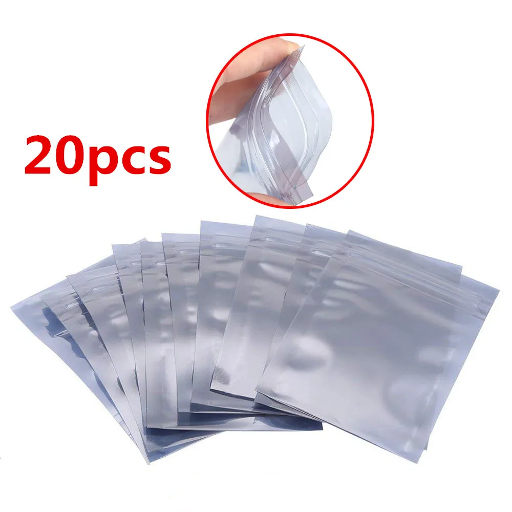 20 pcs 50 шт., Антистатическая Алюминиевая сумка для хранения, 4 размера, Ziplock, сумки, герметичные, антистатические, сумка для электронных аксессуаров, посылка, сумки - Цвет: 20 pcs