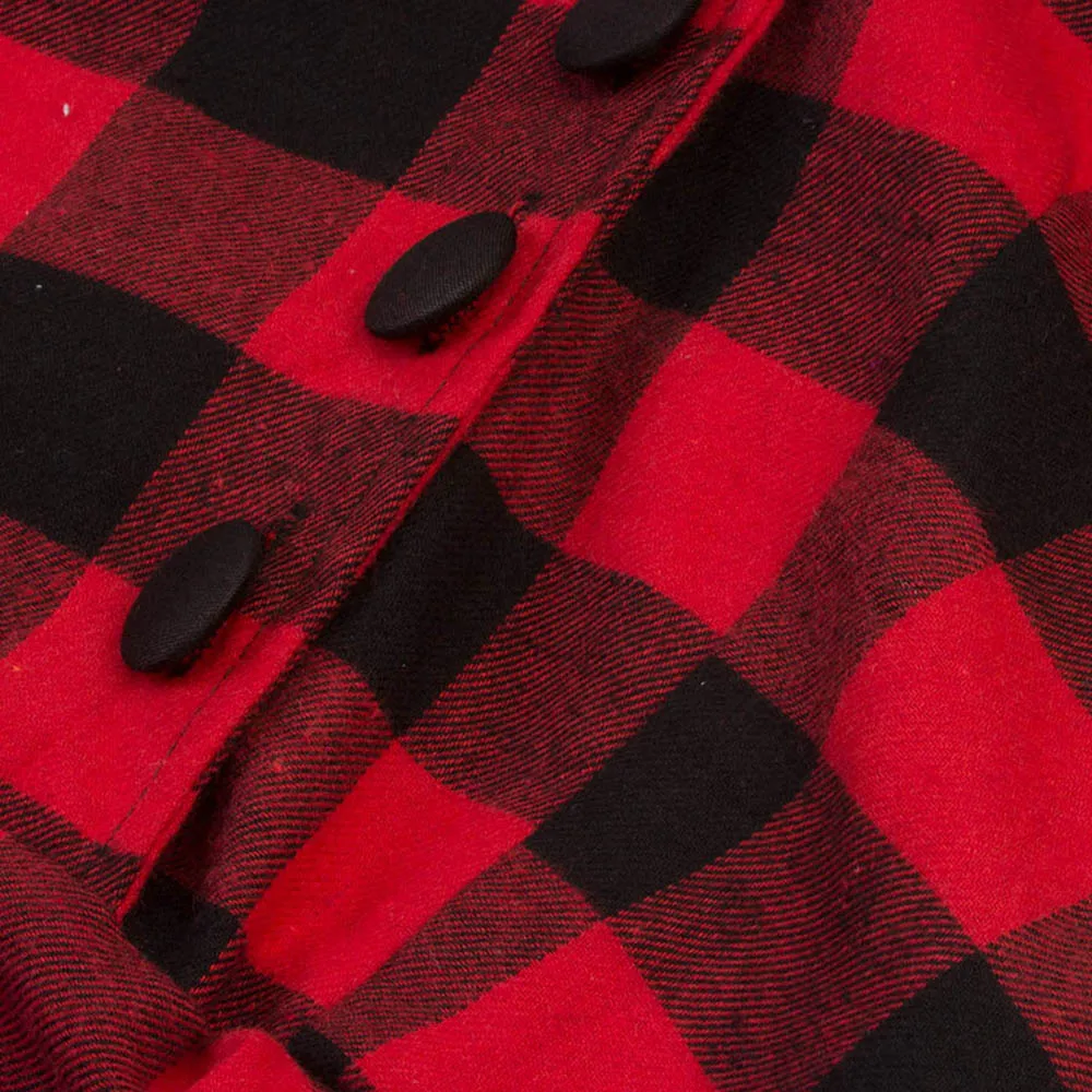 Женщина Винтаж платье 2018 Весна Красный Зеленый пледы лоскутное Питер Пэн