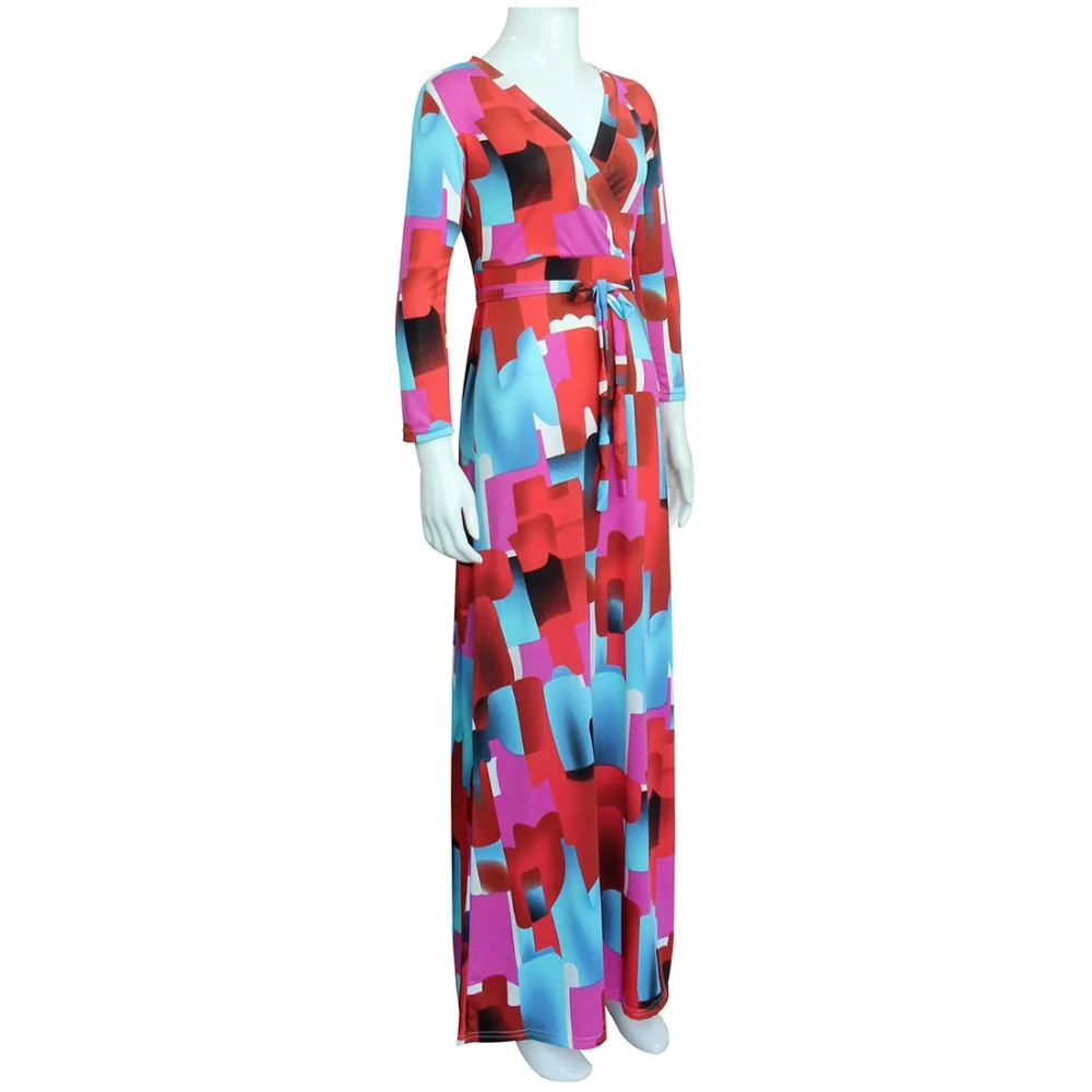 Женское длинное платье с длинным рукавом и глубоким v образным вырезом|maxi dress
