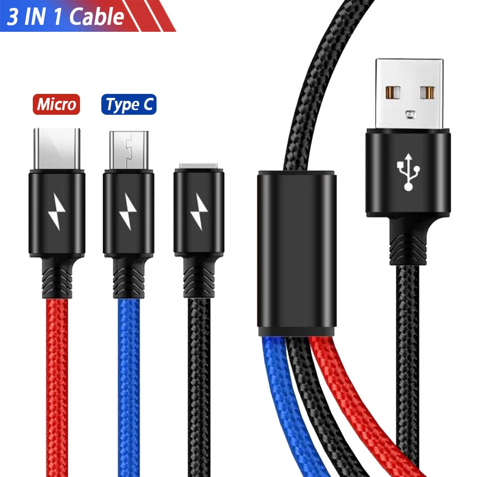 3 в 1 мульти USB зарядный кабель для Xiaomi mi 9 samsung S10 S9 plus huawei P30 mate 20 pro type C mi cro USB кабель Kabel 3 м