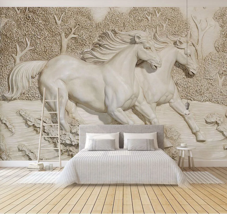 

Bacaz 3D Stereoscopic Embossed Forest Horse Wallpaper Abstract Art 3d Wall Mural TV Background Bedroom 8d Mural Wall paper Decor