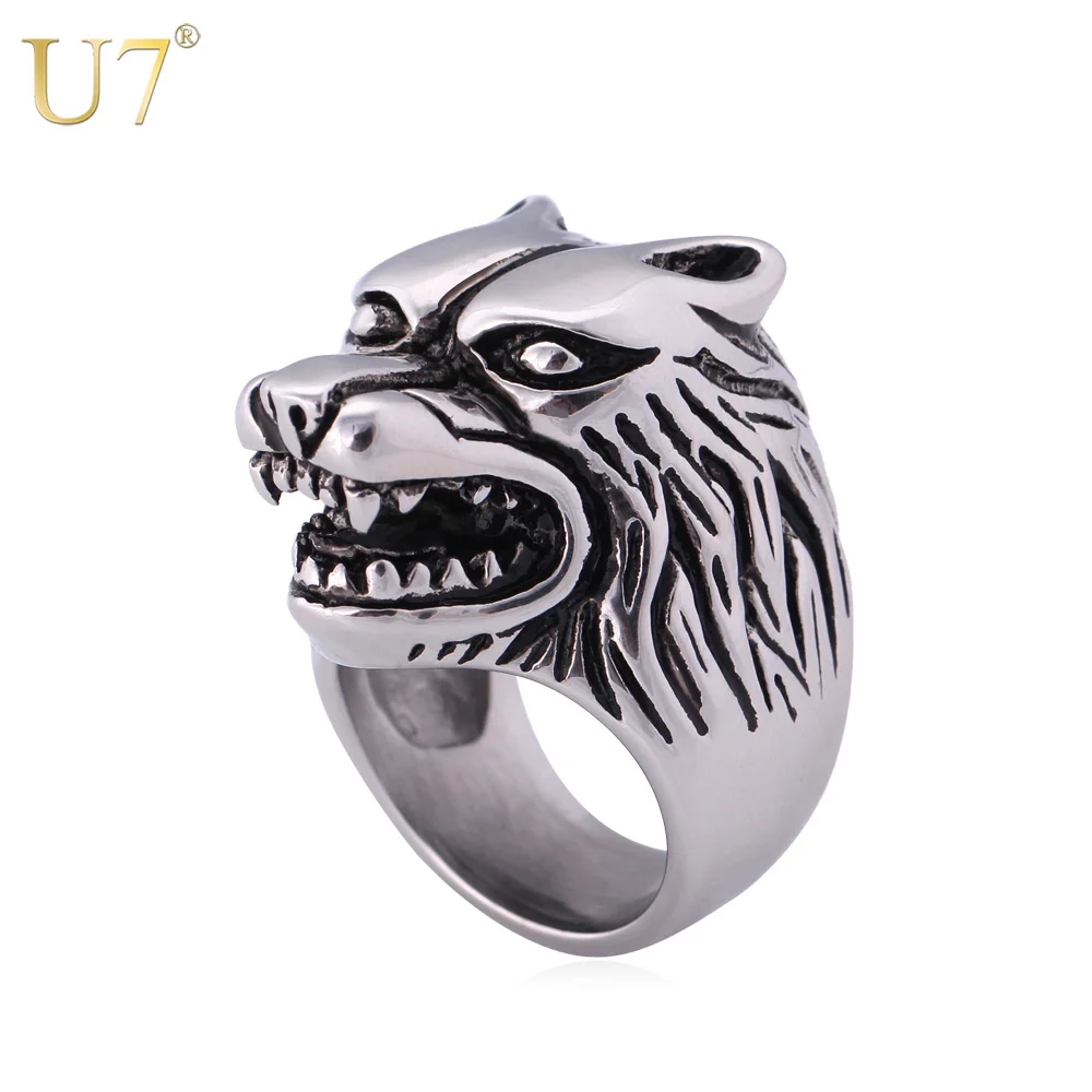 U7 Нержавеющей Стали Волк Кольцо Мужское Панк Рок Хип-Хоп Ювелирные Изделия Оптом