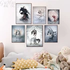 Скандинавская сказочная мультяшная Русалка, кролик, эльф, мальчик и девочка, ангел, Картина на холсте, цветной постер с оленем, декор для детской комнаты, Настенная картина