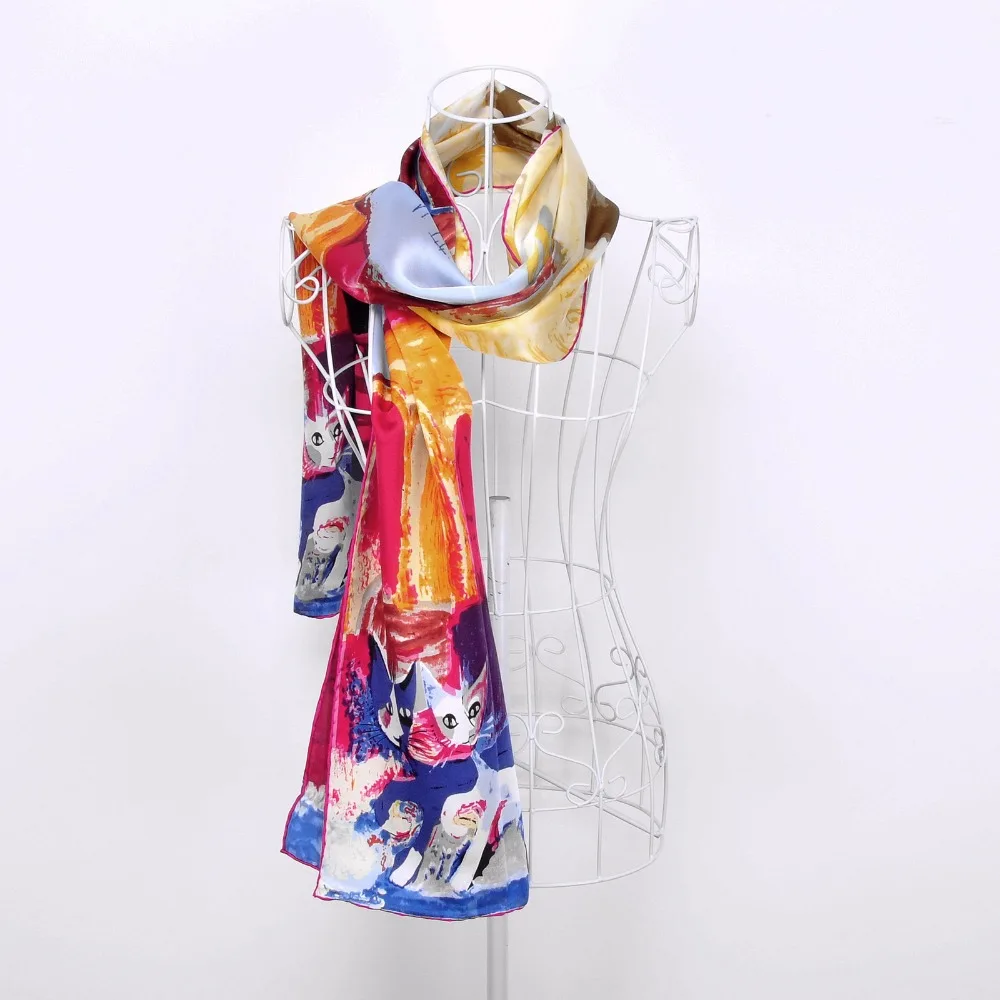 100% шелковый шарф Женская длинная шаль на весну и осень роскошный брендовый