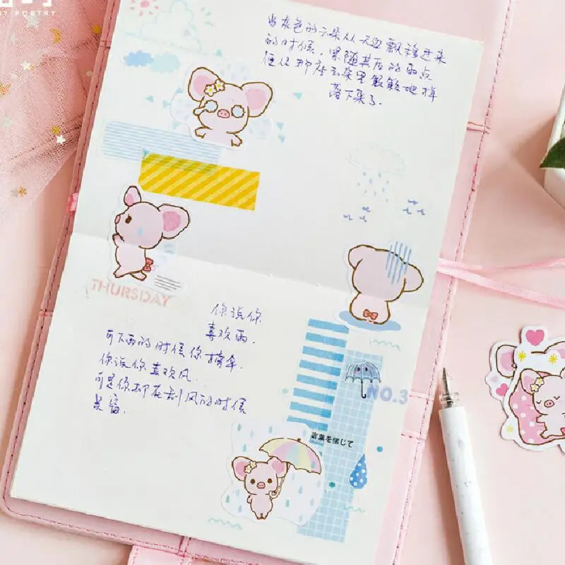 45 шт./кор. розовые свиньи милые наклейки из мультфильмов декоративные клейкие наклейки для украшения Скрапбукинг дневник альбомы Сделай Сам подарки для девочек