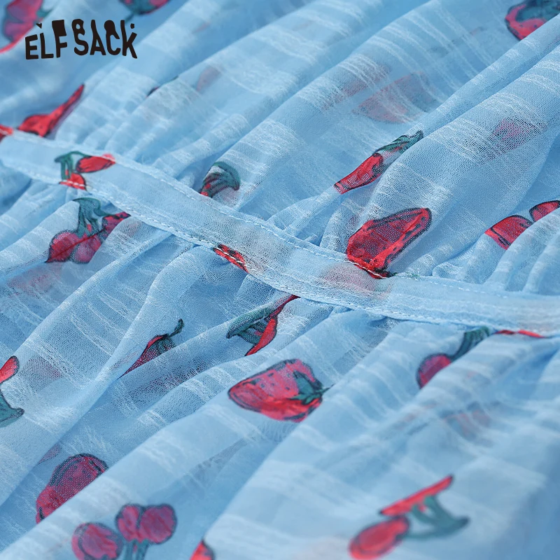 ELF SACK/Модные женские шифоновые блузки со шнуровкой и принтом в винтажном стиле с v-образным вырезом, Длинные рубашки в уличном стиле, Летние повседневные женские топы