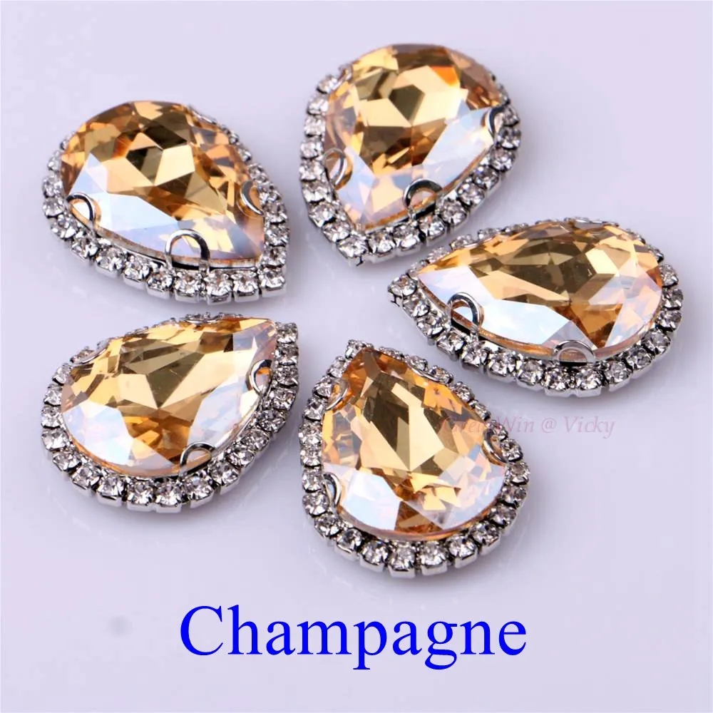 Champagne Обведено Стразы! Слеза Форма Стекло Стразы со стразами с когтями пришить Strass металлическое основание, с пряжкой, с украшением в виде кристаллов камень 10 шт./упак - Цвет: Champagne