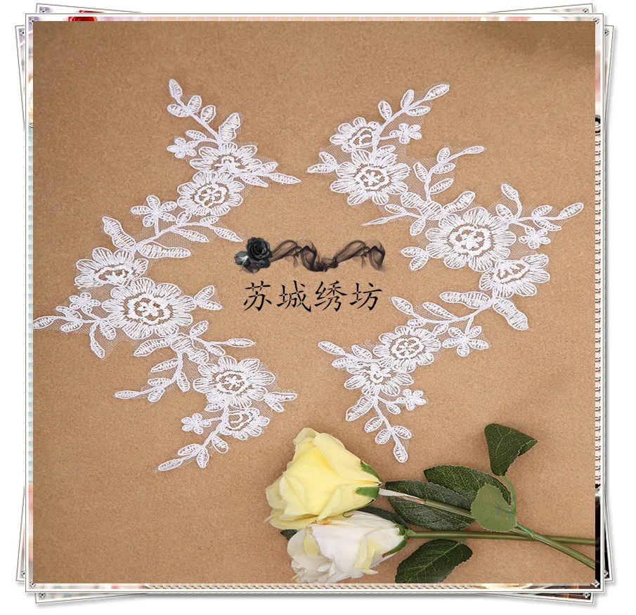 

Car lace decoration wedding dress applique diy handmadea pair of Bridal Lace Flower sequin embroidered beaded lace flower