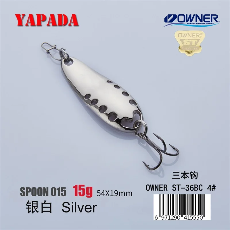 YAPADA ложка 015 сплетни 10 г/15 г владелец тройной крючок многоцветный 49-54 мм металлический цинковый сплав ложка рыболовные приманки для окуня - Цвет: Silver 15g