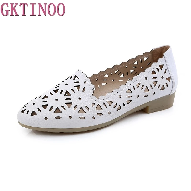 GKTINOO 2023 Women Flat Shoes Genuine Leather Woman Ballet Pointed Toe Flats Summer Lady Hollow Out Loafers Women Shoes Sandals