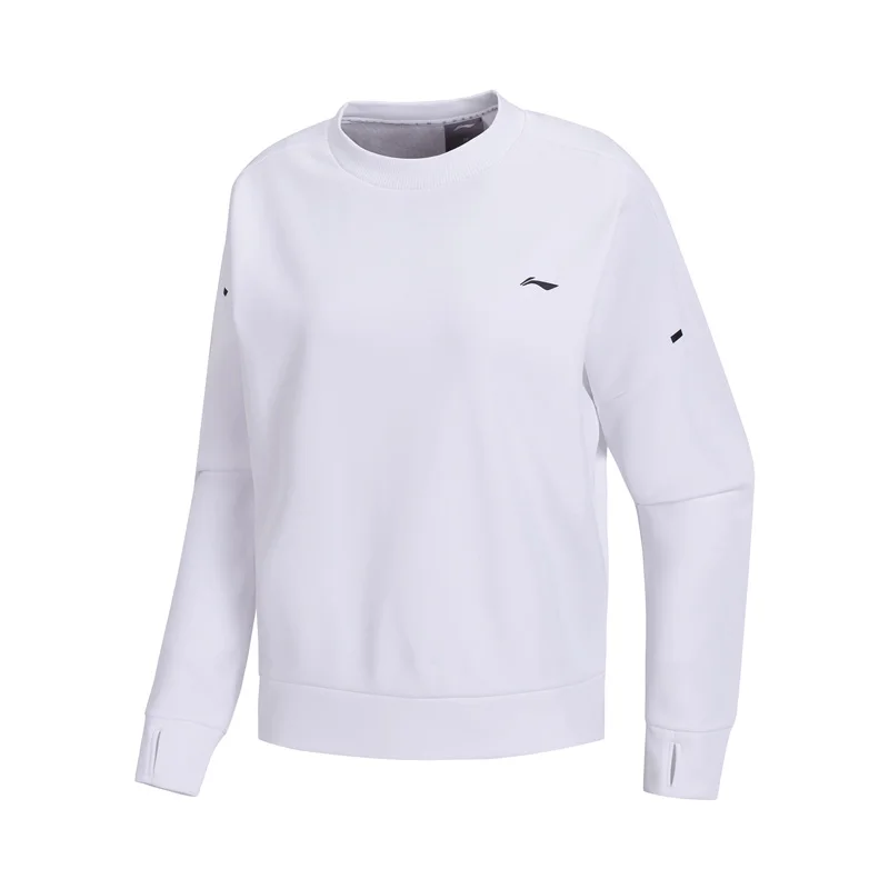 Li Ning Женский трикотажный топ с длинным рукавом 100% полиэстер свободный крой