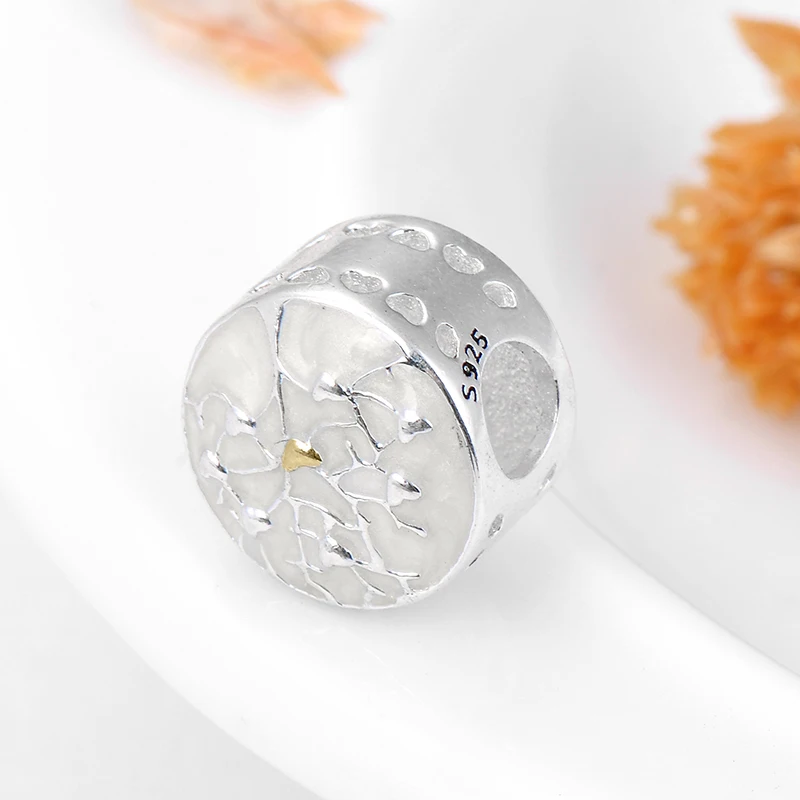 White Enamel Beautiful Pure Tree of life 925 Sterling Silver Metal Beads Fit Original Pandora Bracelet Making Bangles Jewelry | Украшения и