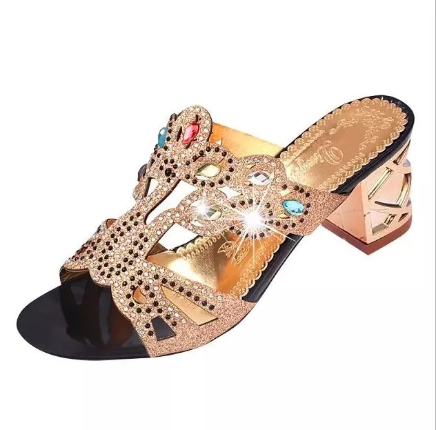 2017 new summer female diamond sandals women's shoes mouth cool slippers thick with hollow flat flip flop | Обувь