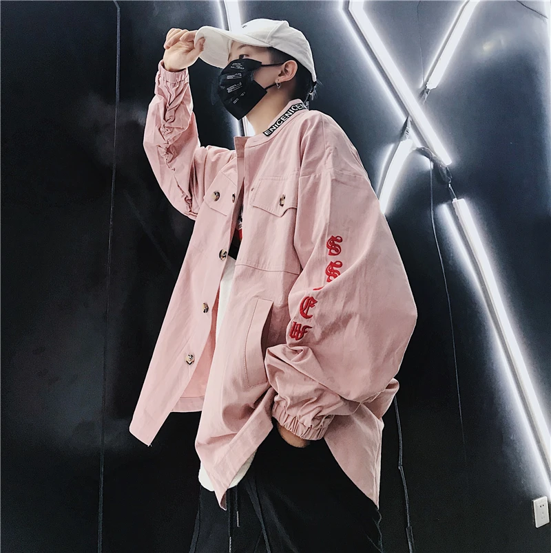 

New fashion men's streetwear Japanese casual couple Long Cotton jacket tide Hot Cartoon windbreaker Black Free shipping