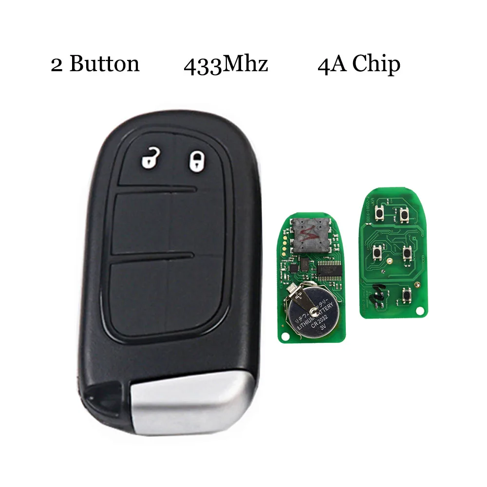 2 Button OkeyTech Keyless Entry 433Mhz 4A Chip with Insert Small Uncut Blade 2/4/4+1 Button for Jeep Cherokee Car Remote Smart Key Card - Количество кнопок: 2 Button