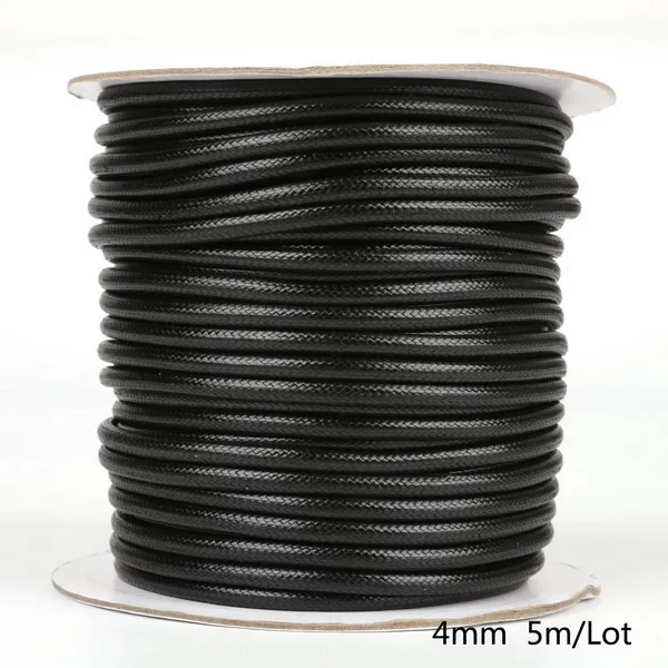 4mm 5meter 2,5/3/3,5/4/5 мм черный/коричневый вощеный шнур хлопка вощеный шнур резьба строка ремень Цепочки и ожерелья веревка для самостоятельного изготовления ювелирных изделий браслет - Цвет: 4mm 5meter