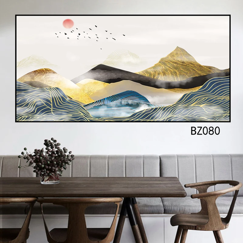 

Living PVC self-stick abstract sunrise landscape mural art Nordic painting poster printing living room office home decoration