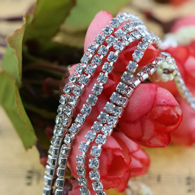 1 ярд 2 мм хрустальные стразы цепочка сделай сам ПРИШИТАЯ золото/серебро базовая