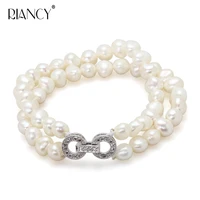 Fashion natural freshwater 7-8mm black baroque double row natural freshwater pearl bracelets jewelry bangle for women