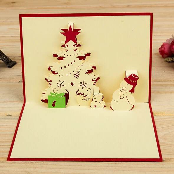 10 шт. полая елка снеговик Киригами ручной работы оригами 3D всплывающая открытка