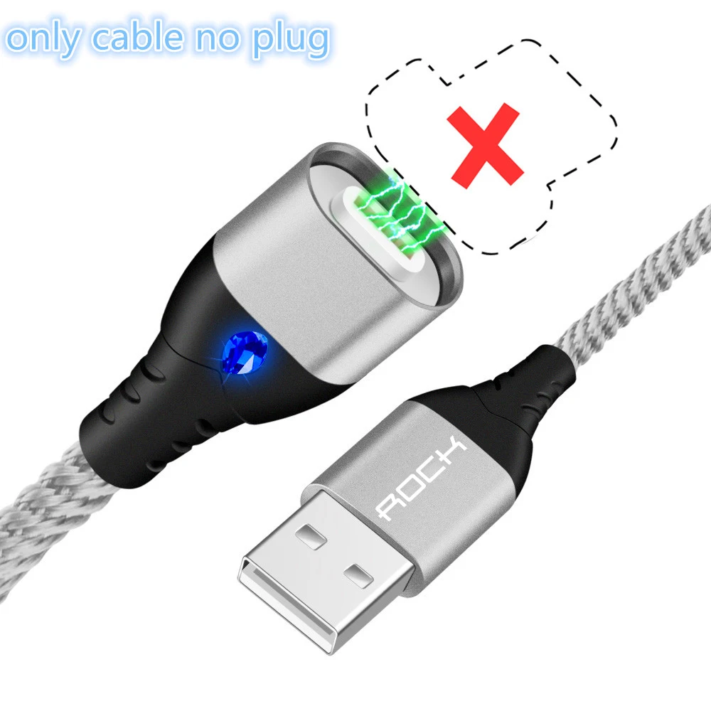 Only Silver Cable Магнитный usb-кабель ROCK 5A для быстрой зарядки, кабель USB type C, кабель для микроосвещения для iPhone, samsung, Xiaomi, универсальный usb-шнур - Цвет: Only Silver Cable