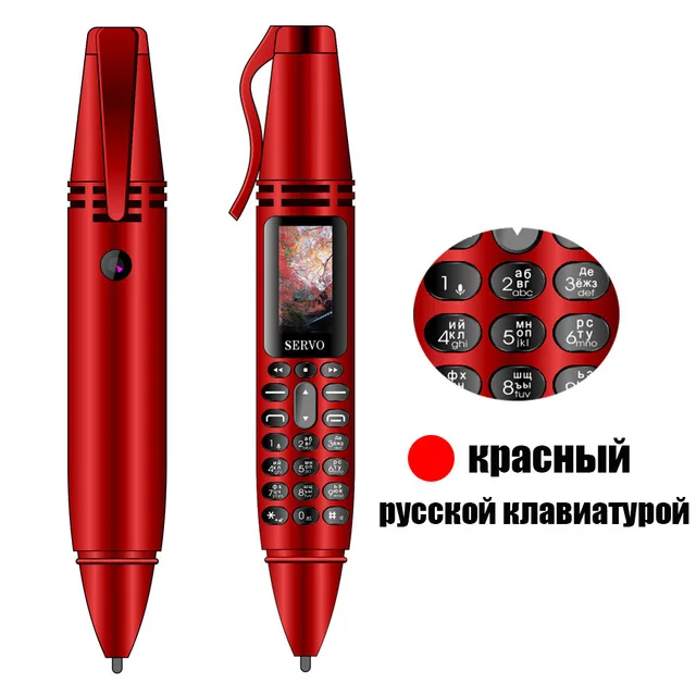 Red Russianbutton SERVO K07 ручка мини мобильный телефон 0,9" крошечный экран двойная SIM GSM Bluetooth Dialer камера Фонарик мобильные телефоны с записью ручка - Цвет: Red Russianbutton