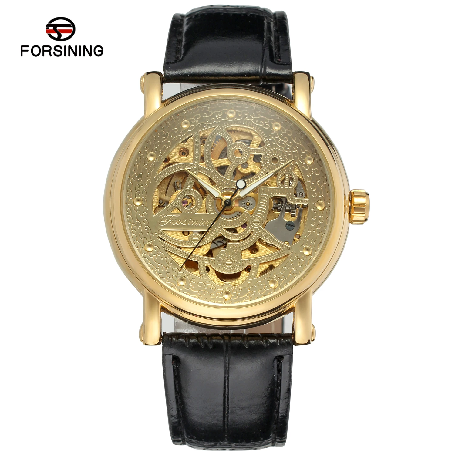 

Fashion Forsining Top Brand Men's Watch Trendy Automatic Movement Unique Skeleton Leather Round Wristwatches Color Silver Golden