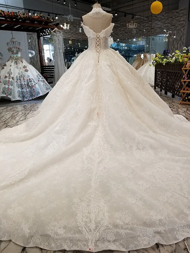 LS92210 сексуальный с плеча слоновой кости свадебное платье высоким кружевом