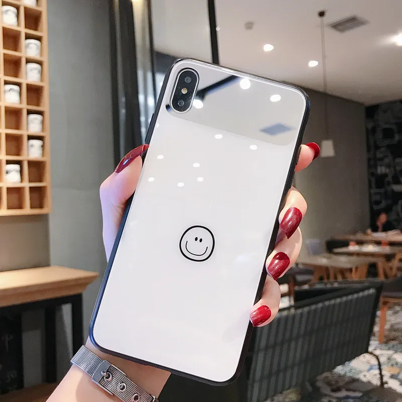 Зеркало лицо супер милый смайлик белый черный чехол для телефона Apple iphone 6 6s 7 8 Plus X