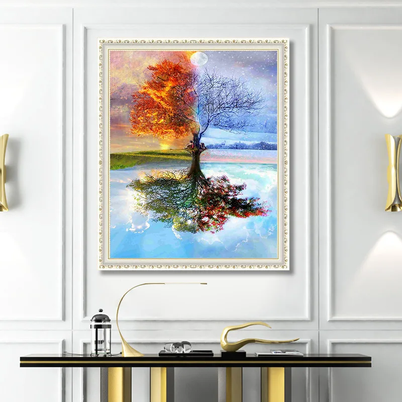 

DIY 5D Diamond Painting Cross Stitch Four Seasons Tree Full Diamonds Landscape Diamond Cross Stitch 30x40CM Bedroom Wall Artwork