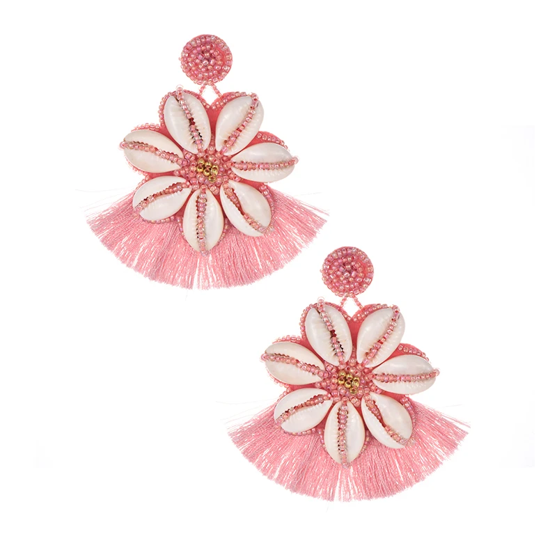 Long Tassel Bohemia Shell Flower Drop Earring Women Handmade Girls Party Gift Statement Vintage Bead Eye Crystal Jewelry | Украшения и
