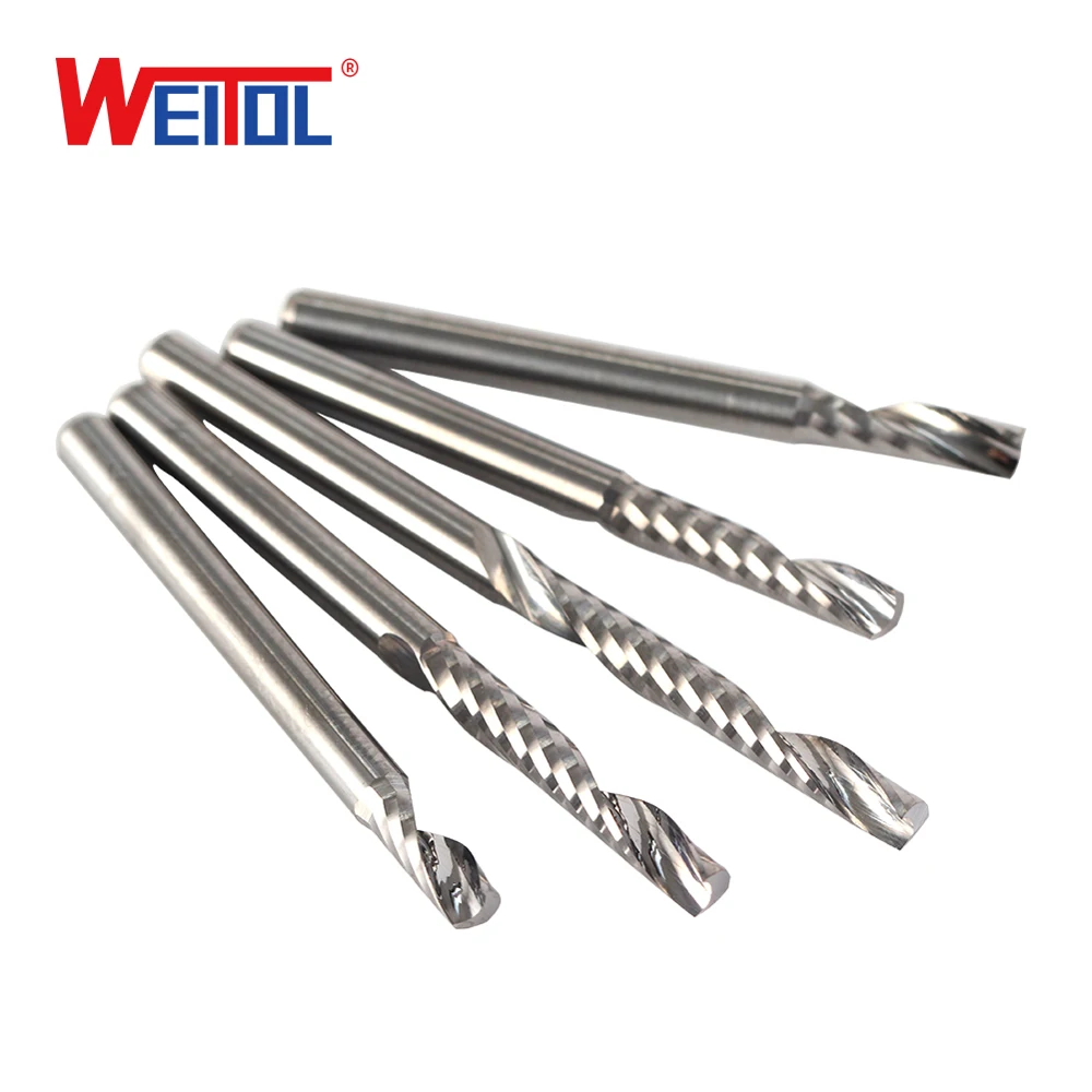 WeiTol 10pcs 3.175MM SHK Single Flute Spiral Cutter router bit CNC end mill For MDF carbide milling cutter | Инструменты