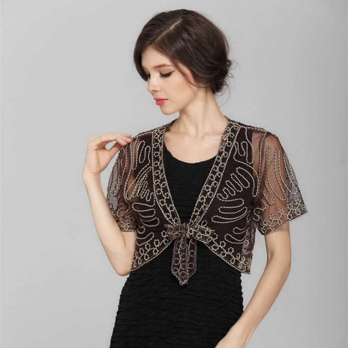 Женское винтажное прозрачное кружевное пальто с коротким рукавом и цветочным