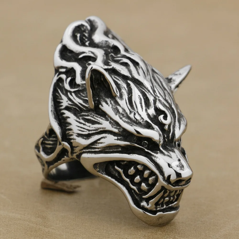 316L нержавеющая сталь оборотень шлифовальные мужские Байкер Рокер Кольцо AG02