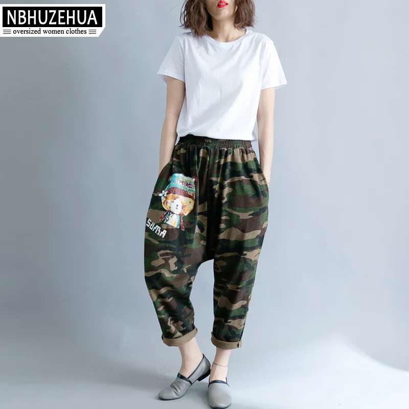 NBHUZEHUA A179 4XL 5XL 6XL женские брюки большого размера с мультяшным принтом девушки