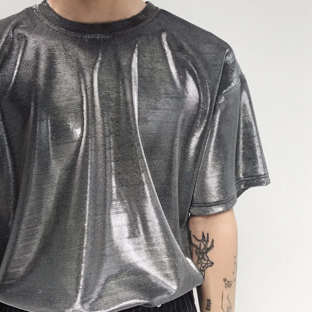 2018 New women and men's clothing Hair Stylist GD Fashion Original Street Bright silver wire reflector knit T- Shirt costumes | Мужская