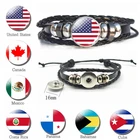 Модный мужской браслет с флагом США, черный кожаный браслет, американский, Канада, Коста-Рика, Мексиканский Флаг, защелкивающийся браслет с кнопками