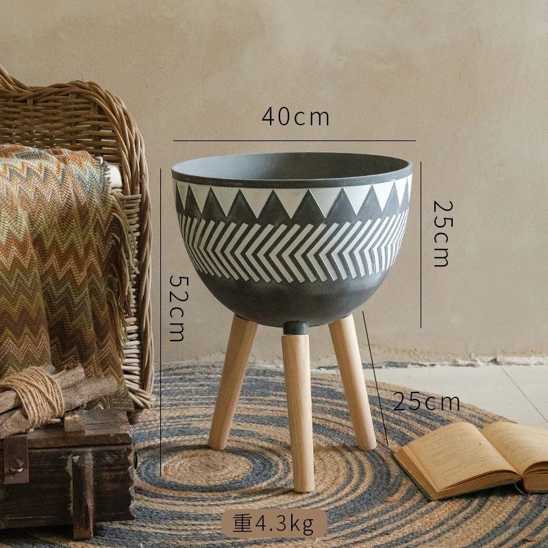 A 52cm Украшения для сада креативные Оранжевые и Черные Геометрические линии текстура смоляные горшки для цветов деревянный штатив декоративный цветочный горшок - Цвет: A 52cm
