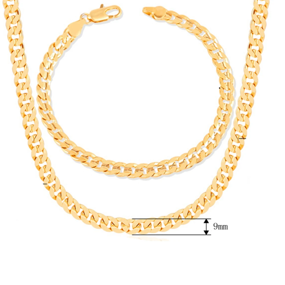 

Flat Curb Jewelry Set Yellow Gold Filled Mens Necklace+Bracelet Set (20"+8.3")